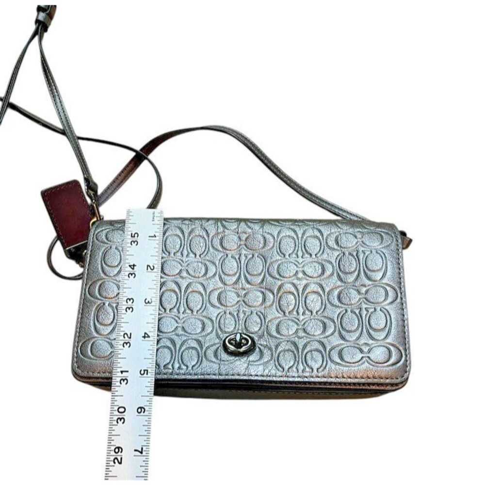 Coach 1941 Metallic Gray Leather Signature Embossed Dinky - Gunmetal - Graphite - Picture 10 of 11